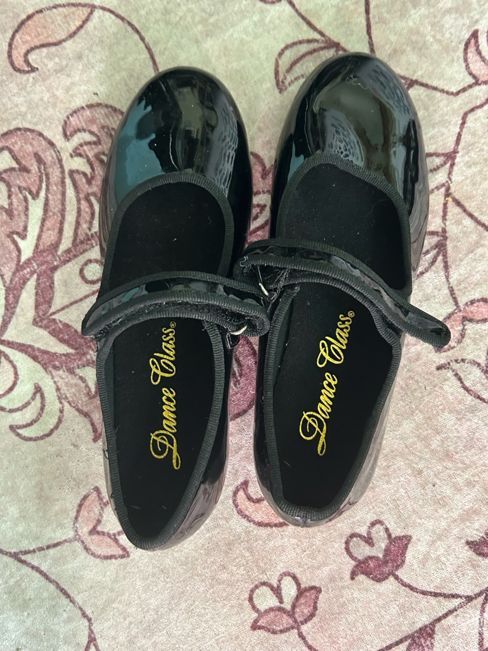 Dance Class Black Patent Mary Jane Flats with Strap